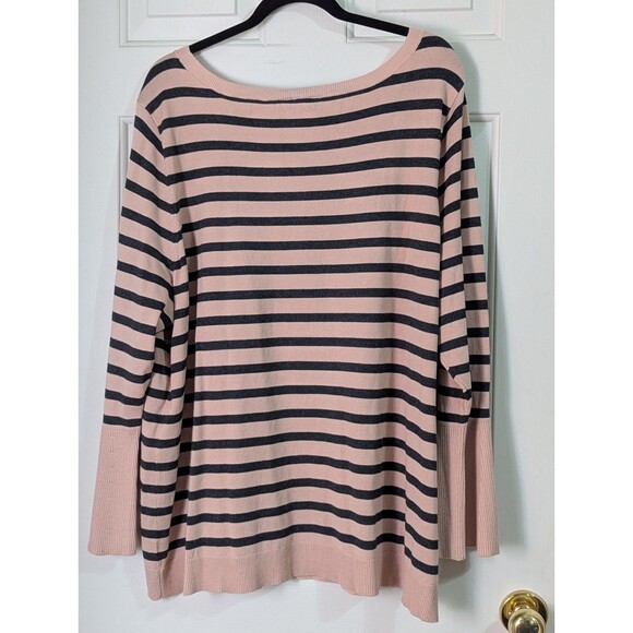 Lane Bryant Pullover Sweater Womens Plus 26/28 Pink Blue Stripe Flounce Sleeve - Picture 7 of 9